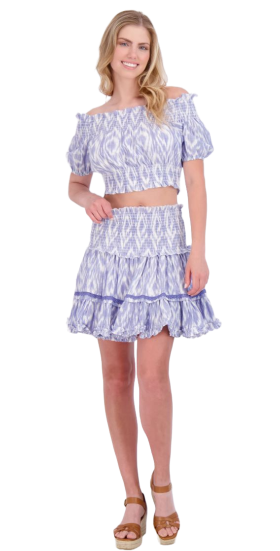 Amelie Women's Crop Top And Skirt Set Blue Ikat