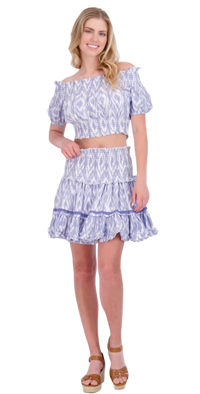 Amelie Women's Crop Top And Skirt Set Blue Ikat