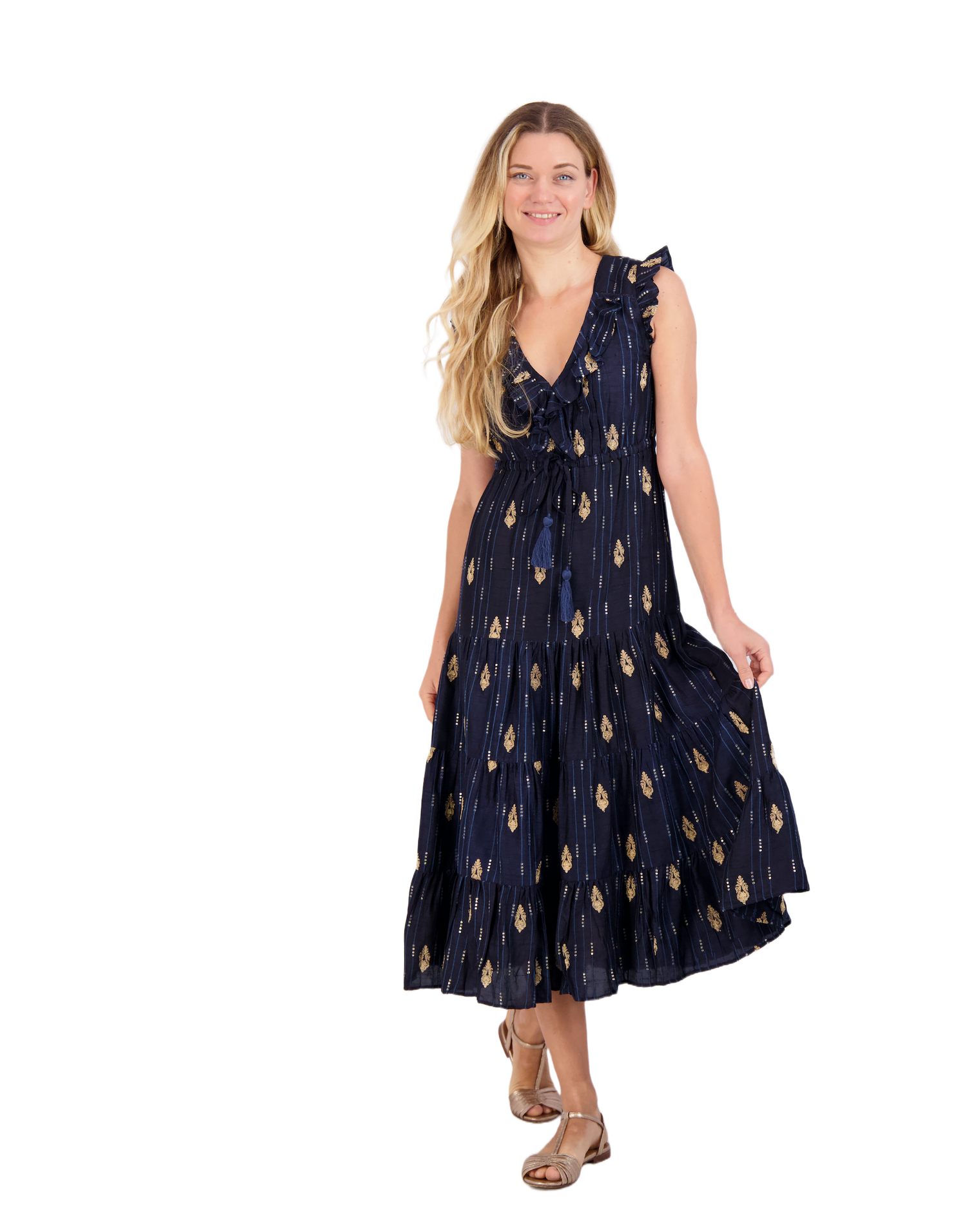 Luxe Giselle Women's Maxi Dress Navy Silk Dupioni