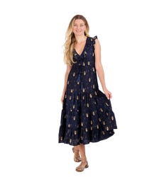 Luxe Giselle Women's Maxi Dress Navy Silk Dupioni