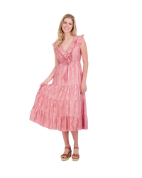 Luxe Giselle Women's Maxi Dress Rose Silk Dupioni