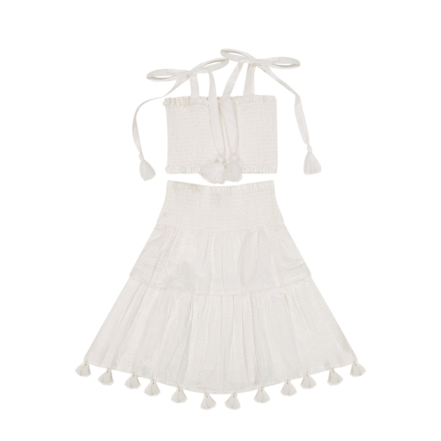 Noelle Girls Top and Skirt Set White Eyelet
