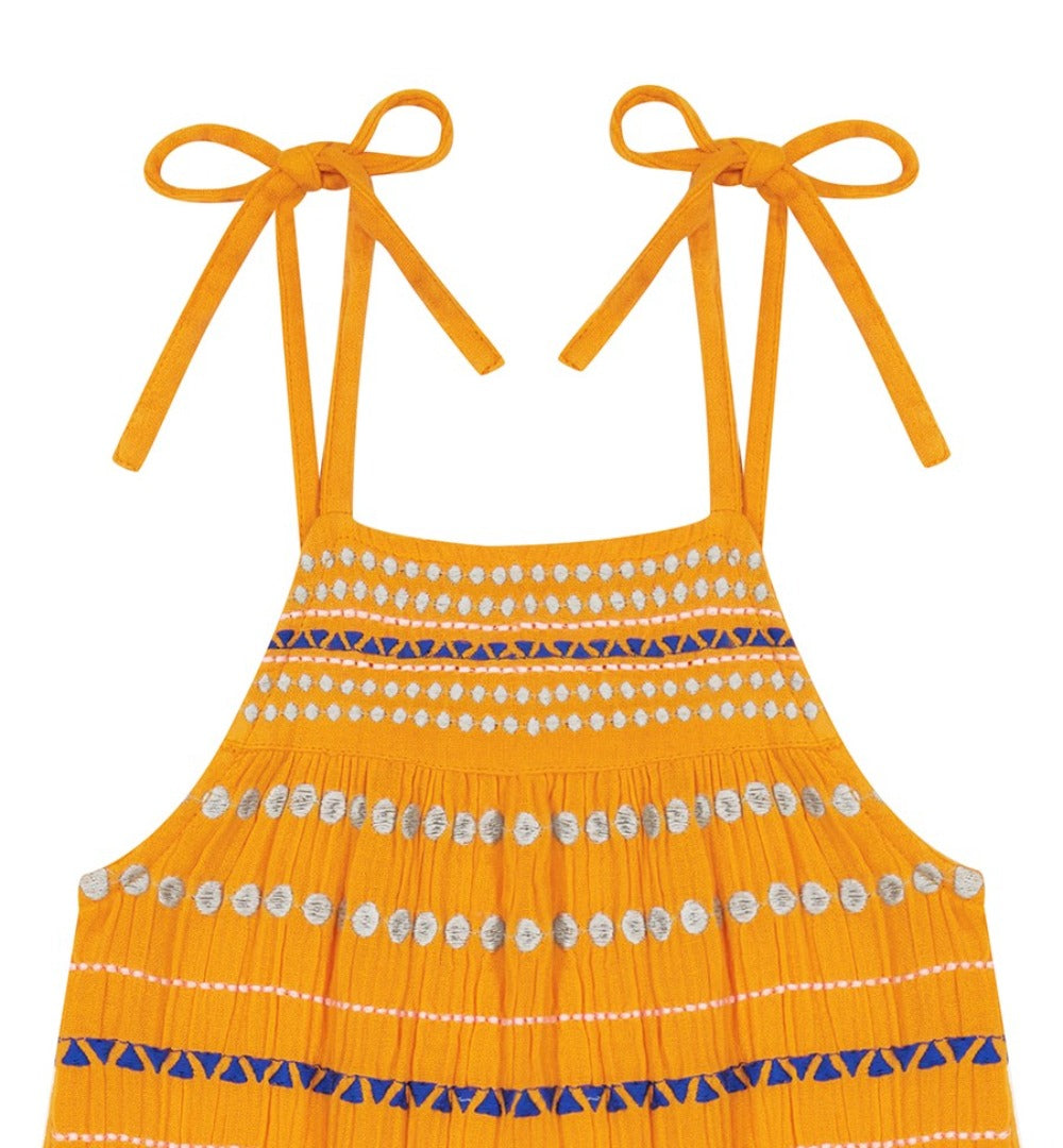 Marley Shoulder Tie Baby Romper Marigold Embroidery