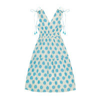 Noemie Women's Ruched Shoulder Tie Maxi Dress Cream Aqua Ikat