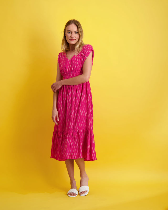 Mer St Barth Olympia Women's V Neck Dress Pink Ikat