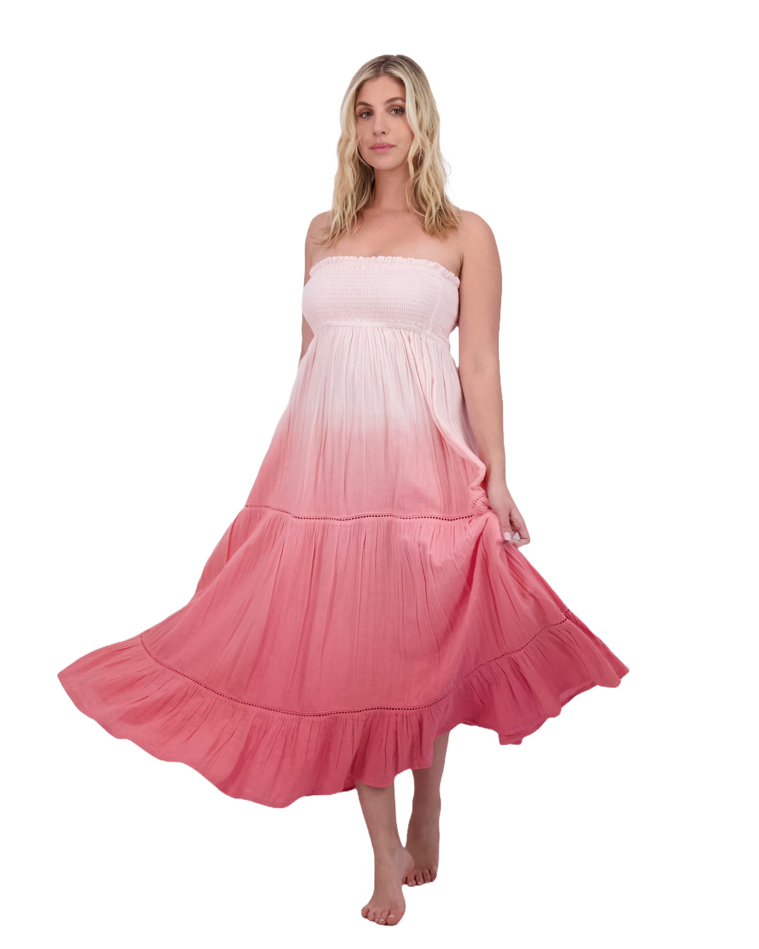 Fati Women's Strapless Maxi Dress Rose Ombre