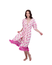 Estelle Women's Fringed Shirtdress White Pink Ikat