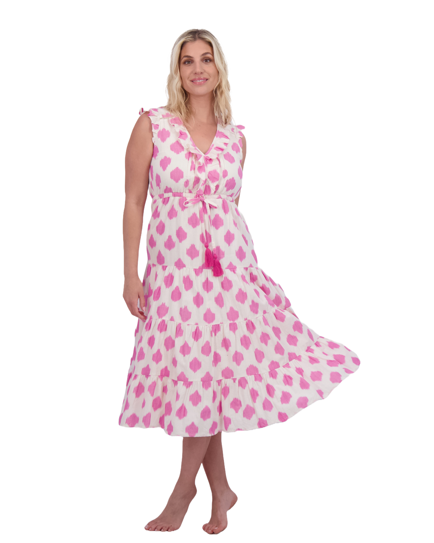 Giselle Women's Maxi Dress White Pink Ikat