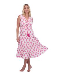 Giselle Women's Maxi Dress White Pink Ikat