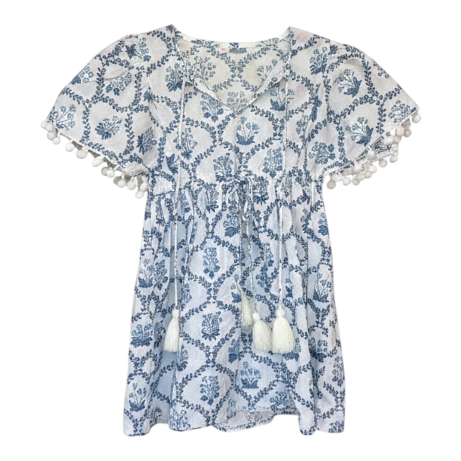 Margaux Girls Flutter Sleeve Dress Blue Trellis