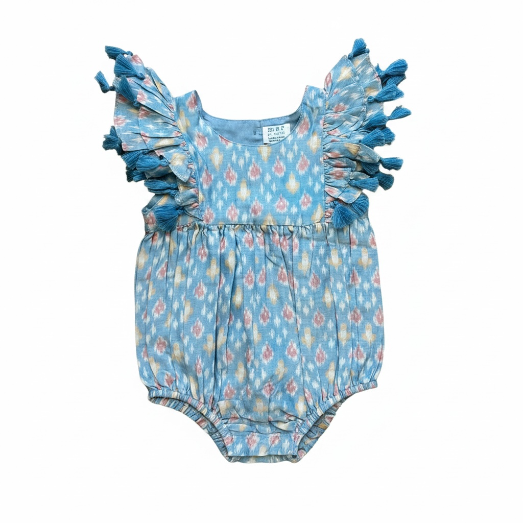 Anna Baby Romper Sky Blue Ikat