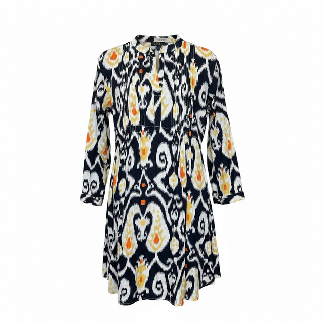 Mer St Barth Marina Women's Mini Dress Multi Navy Ikat