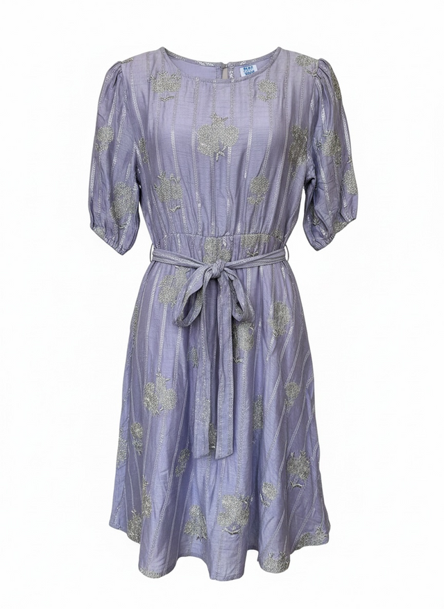 Mer St Barth Gigi Women's Mini Peplum Hem Lavender Sillk Embroidery