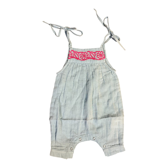 Mer St Barth Marley Baby Romper Blue Embroidery