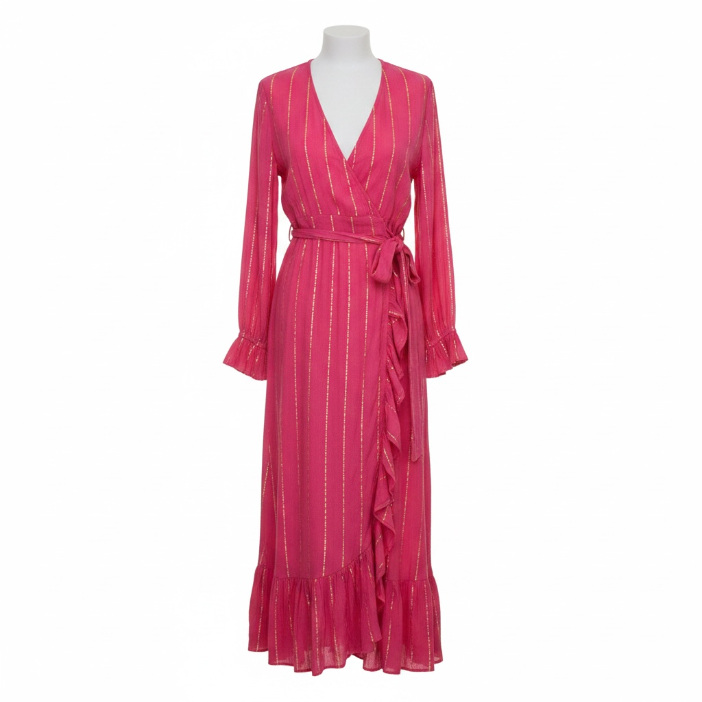 Genevieve Womens Ruffle Wrap Dress Pink Lurex