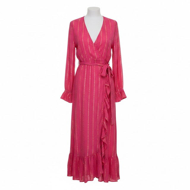 Mer St Barth Genevieve Women's Ruffle Wrap Dress Pink Lurex