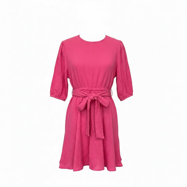 Mer St Barth Gigi Women's Mini Peplum Hem Pink Cotton Gauze
