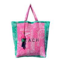 Mer St Barth Saline Beach Tote Patchwork Bandana Pink Green "Beach"