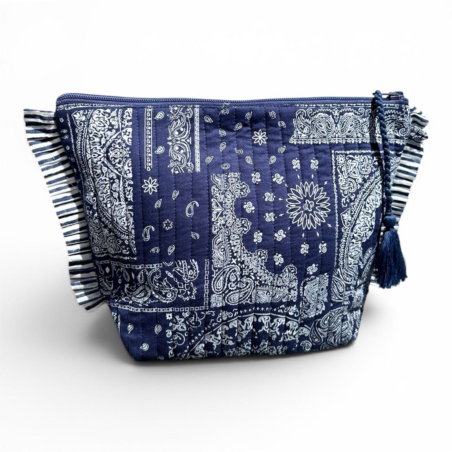 Mer St Barth La Plage Ruffle Pouch Patchwork Bandana Navy