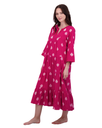 Suri Women's Bell Sleeve Dress Raspberry Ikat