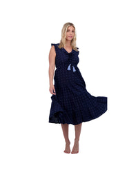 Giselle Women's Maxi Dress Navy Turquoise Swiss Dot