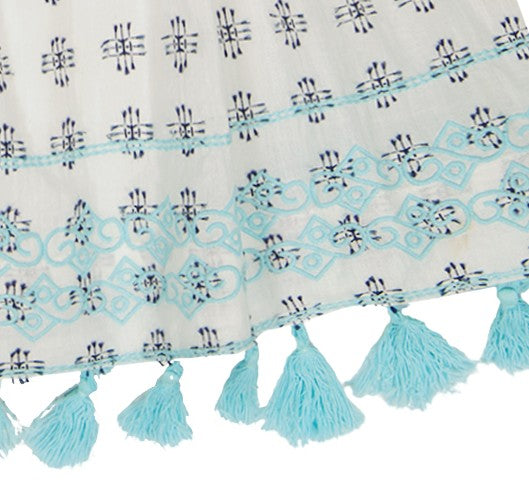 Serena Girls Tassel Dress Navy Aqua Dobby