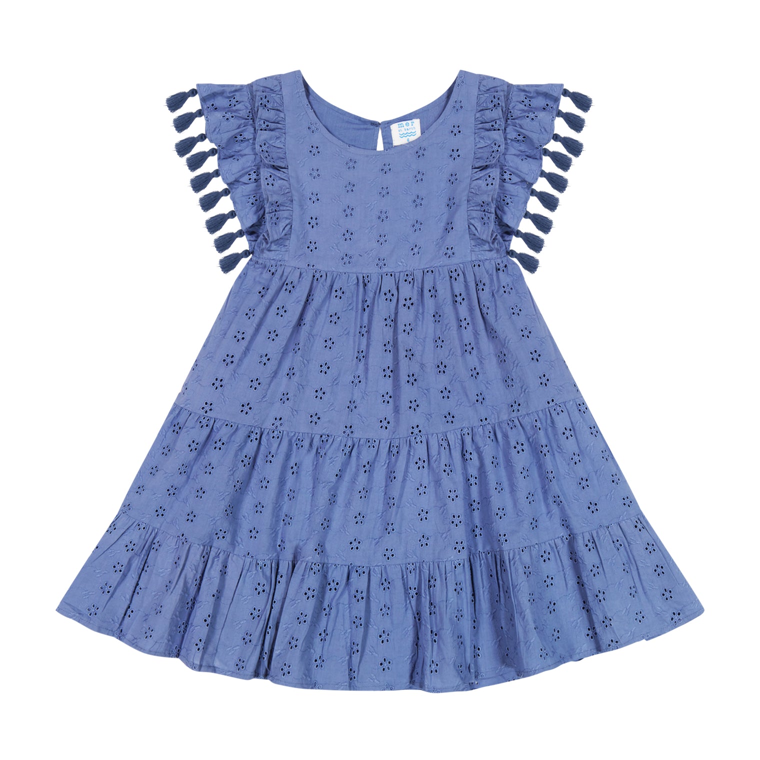 Sophie Girls Tassel Dress Ocean Blue Eyelet
