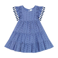 Sophie Girls Tassel Dress Ocean Blue Eyelet