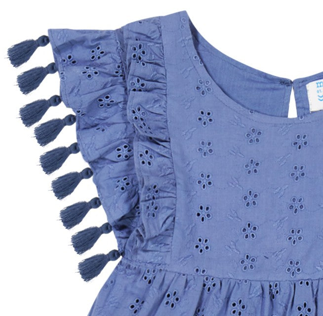 Sophie Girls Tassel Dress Ocean Blue Eyelet