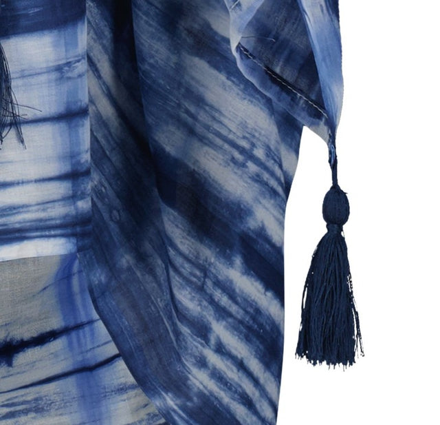 Cotton  Saline Pareo White Indigo Tie-Dye