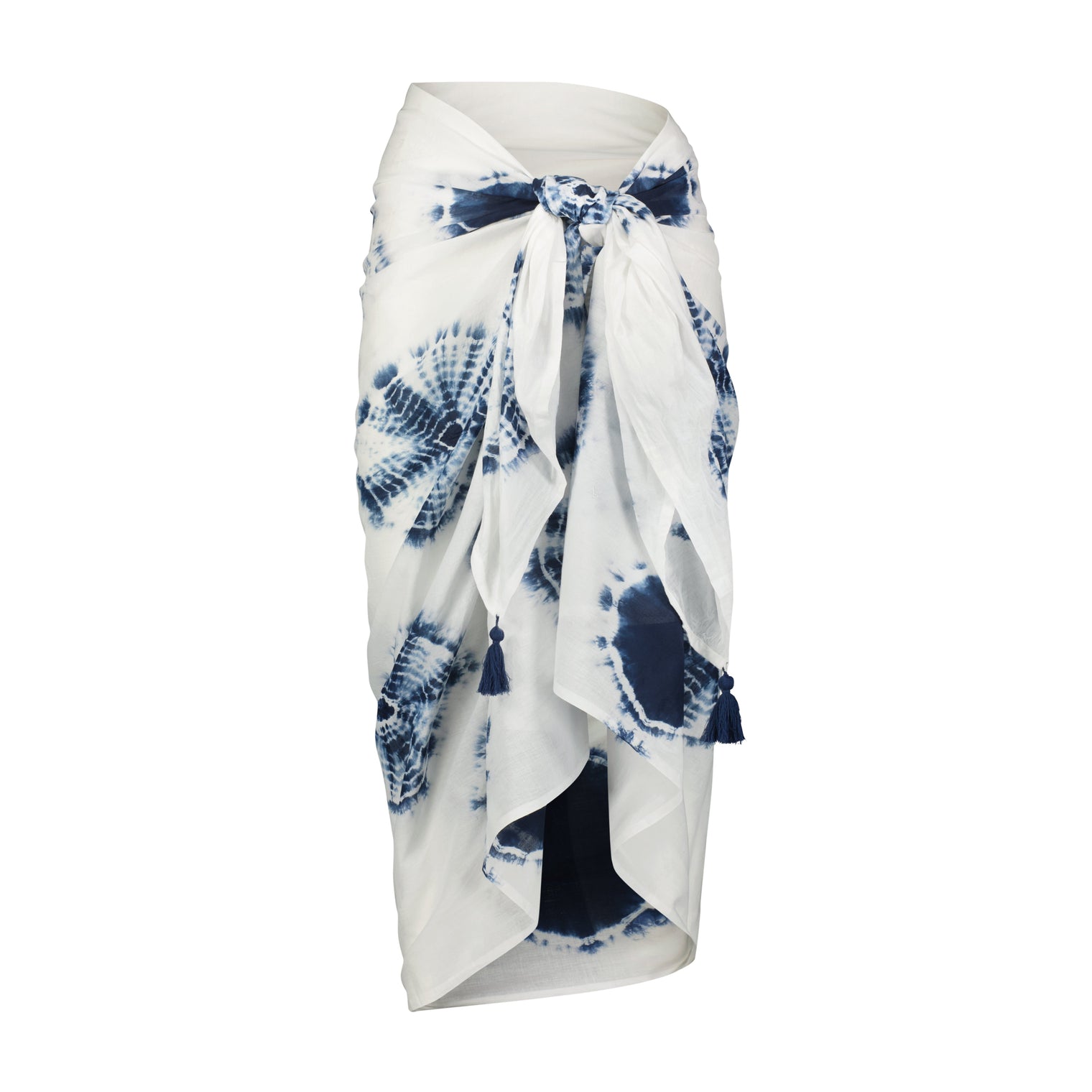 Cotton  Saline Pareo White Indigo Tie-Dye