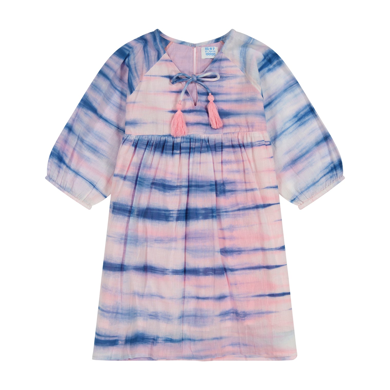 Sara Girl's Popover Dress Rose Blue Shibori