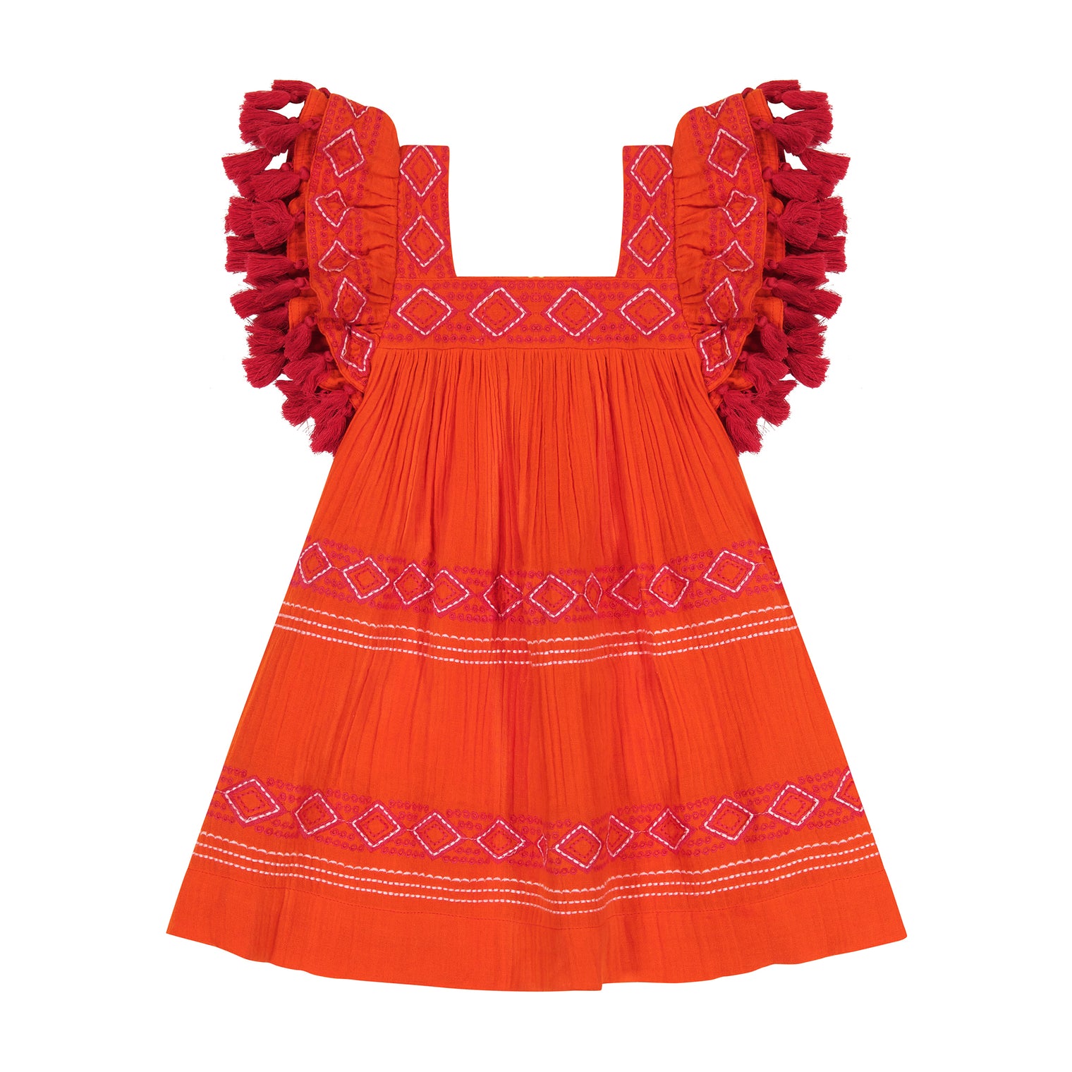 Serena Girl's Tassel Dress Poppy Embroidery