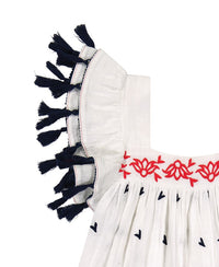 Serena Girl's Tassel Dress Red White Navy Embroidery