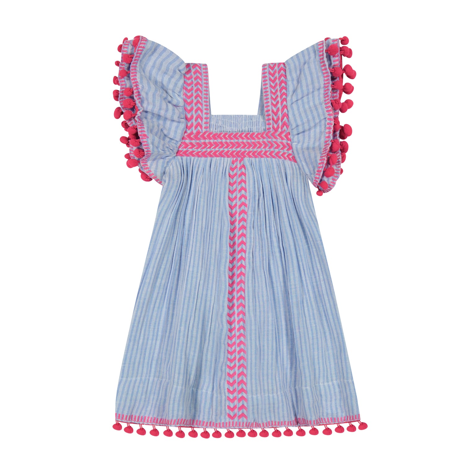 Serena Girl's Tassel Dress Sea Stripe Embroidery
