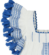 Serena Girl's Tassel Dress White Lapis Blue Embroidery