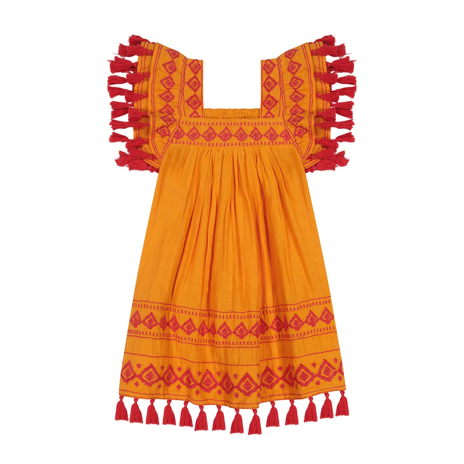 Serena Girls Tassel Dress Sunkist Embroidery