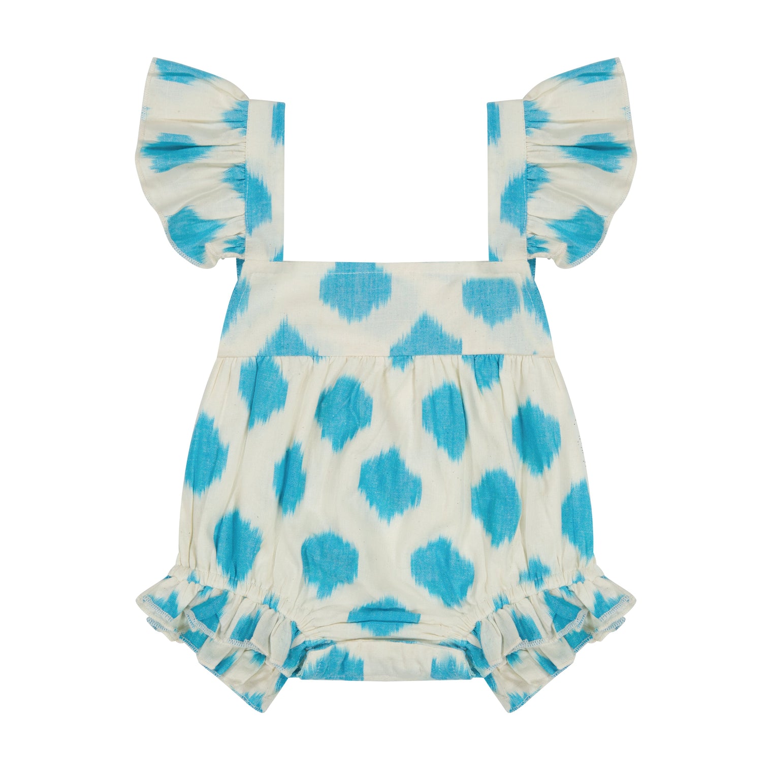 Chloe Baby Romper Cream Aqua Ikat