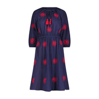 Solange Women's Popover Dress Navy Flower Embroidery