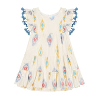 Sophie Girl's Tassel Dress Gold Blue Ikat