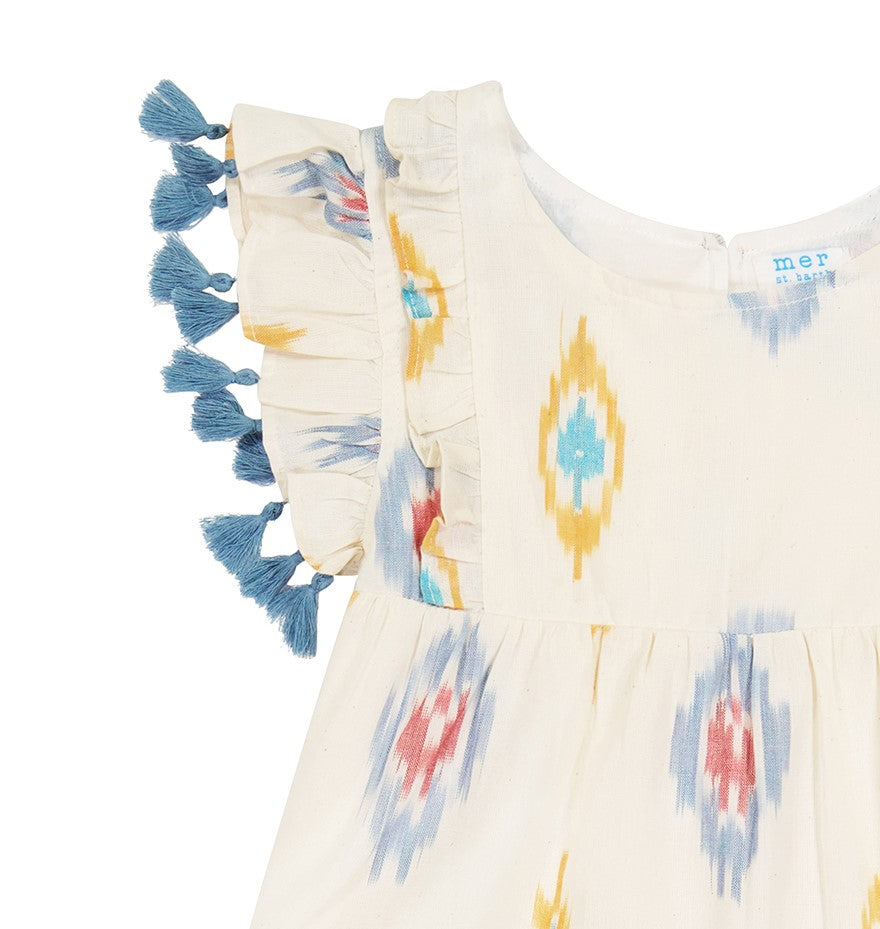 Sophie Girl's Tassel Dress Gold Blue Ikat