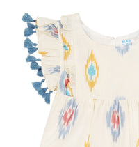 Sophie Girl's Tassel Dress Gold Blue Ikat