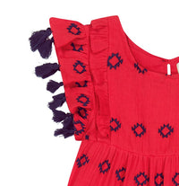 Sophie Girl's Tassel Dress Red Embroidery