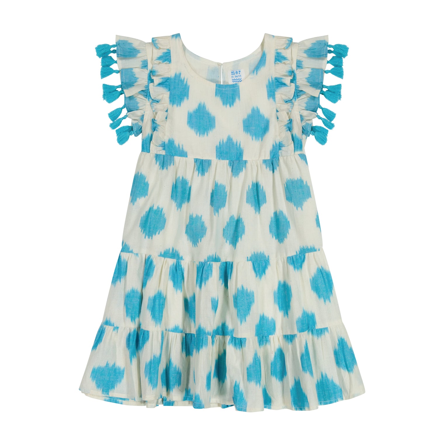 Sophie Girl's Tassel Dress Cream Aqua Ikat