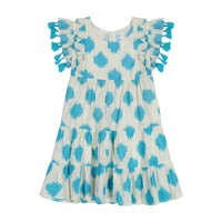 Sophie Girl's Tassel Dress Cream Aqua Ikat