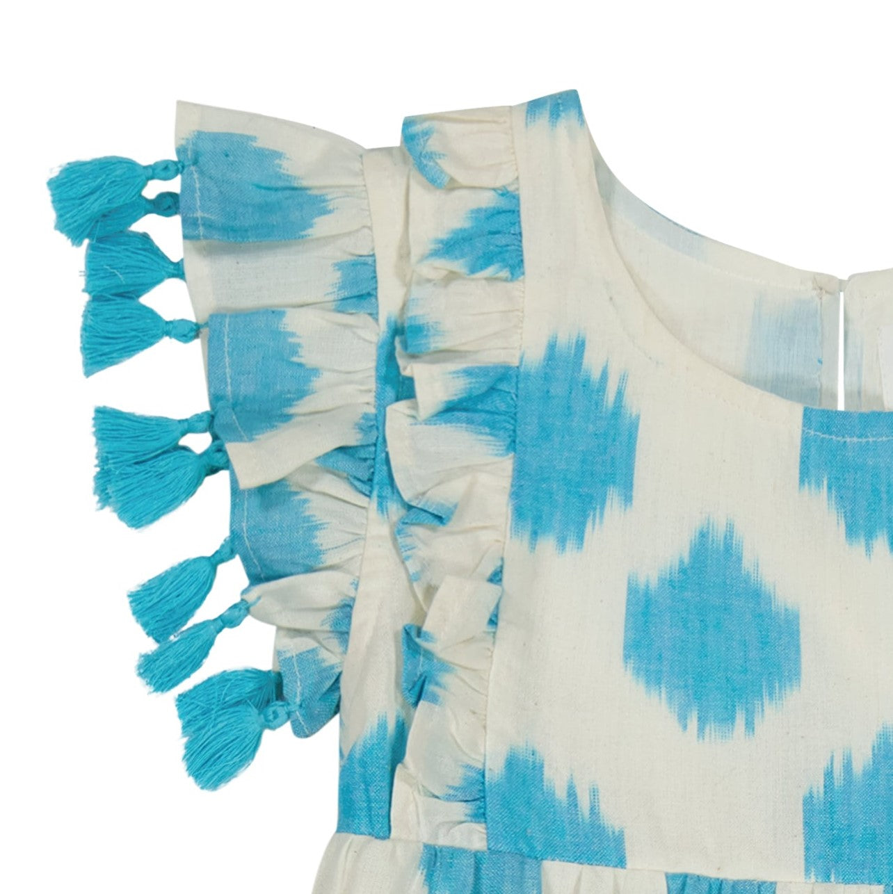 Sophie Girl's Tassel Dress Cream Aqua Ikat
