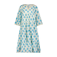 Suri Women's Bell Sleeve Dress Aqua Cream Ikat