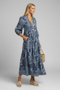 Pre-Order Amalie Women's Kaftan Patchwork Bandana Navy