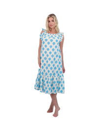 Eva Women's Ruffle Sundress Cream Aqua Ikat