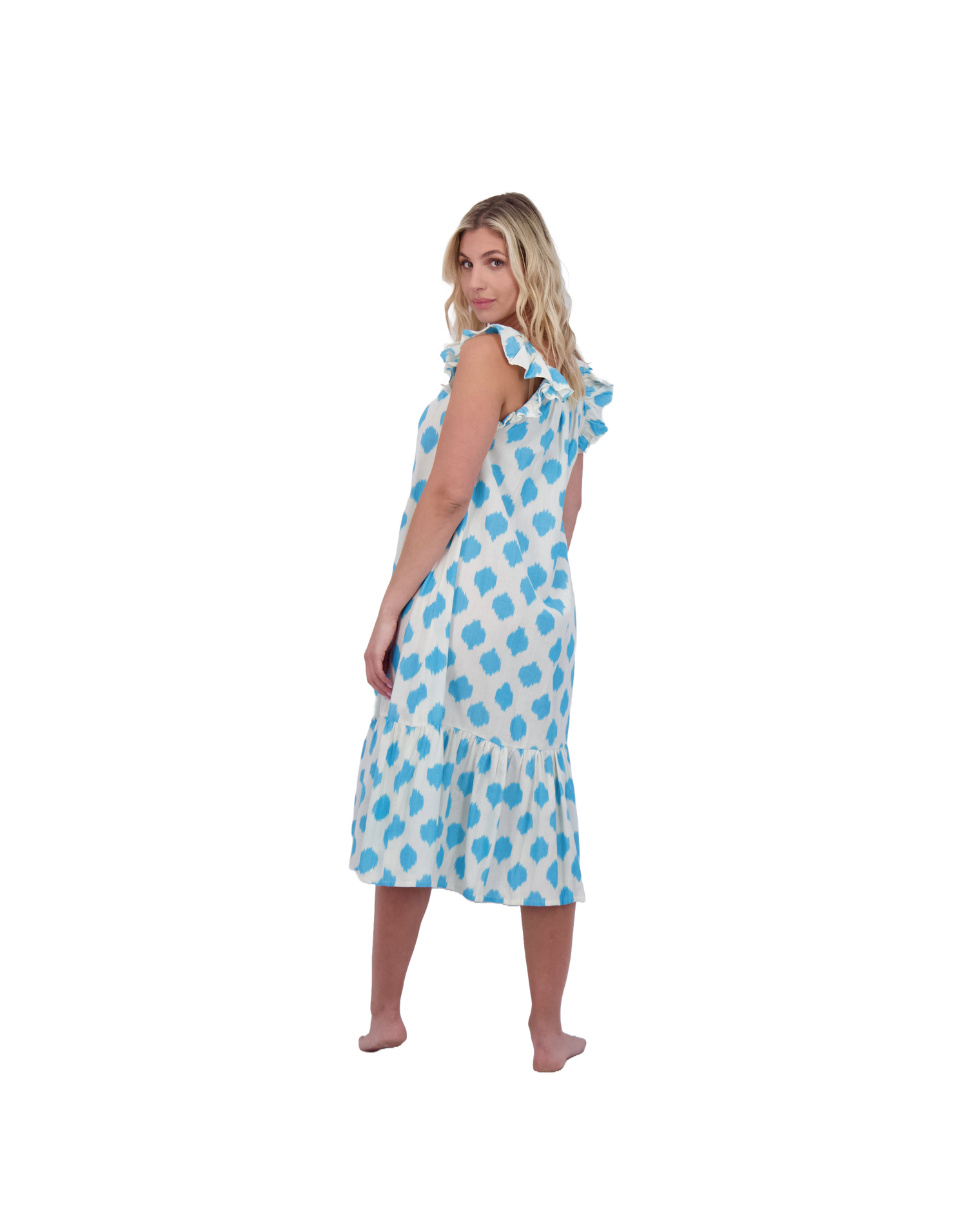 Eva Women's Ruffle Sundress Cream Aqua Ikat